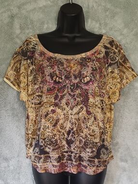 mandee Paisley Print Scoop Neck Top in Yellow, Pink, Black
